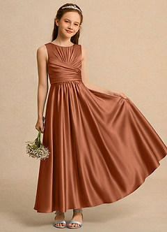 Azazie Ducky Girls Formal Flower Girl Klänningar Klä A-Line i Stretch Satin Plisserad image1
