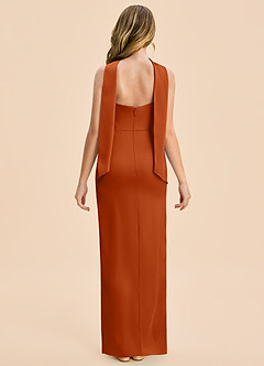 Azazie Calandra Junior Burnt Orange Sheath Pleated Stretch Satin Dress image2