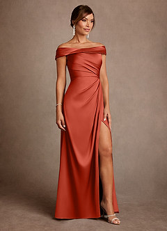 Azazie Bedford 신부의 어머니 드레스 쉬스 주름진 스트레치 새틴 플로어 길이 드레스 image4