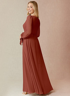 Azazie Leonia Bridesmaid Dresses Auburn A-Line Long Sleeve Chiffon Dress image2