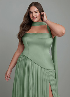 Azazie Stephanie Bridesmaid Dresses Matcha A-Line Pleated Stretch Satin Dress image13