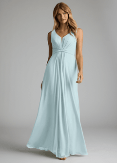 Azazie Gina Bridesmaid Dresses Mist A-Line V-Neck Pleated Chiffon Dress image1