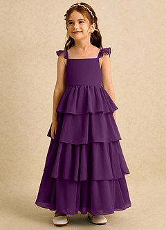 Azazie Boba vestidos de niña de las flores Vestido de Uva de Gasa de Corte En A con Escote Cuadrado image4