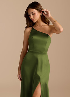 Azazie Trina Robes de demoiselle d'honneur Robe Trapèze en Satiné métallisé Ue épaule Olive image7