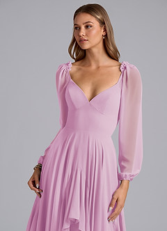 Azazie Karan Robes de demoiselle d'honneur Robe Trapèze en Mousseline de soie Manche longue Rose Bonbon image6