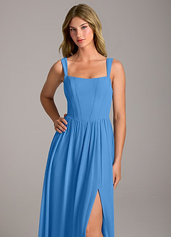 Azazie Rosaline Abiti da Damigella Abito A-Line in Chiffon Spacco Laterale Blue Jay image2
