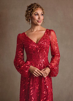 Azazie Mazie Abiti per la Madre della Sposa Abito A-Line in Tulle Pizzo Borgogna image7