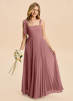 Azazie Rudy Junior Abito A-Line in Chiffon Plissettato Rosa Del Deserto image4