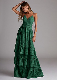 Azazie Nathalia Robes de demoiselle d'honneur Robe Trapèze en Blumen-Burnout Arc Vert Foncé image1