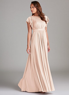 Azazie Daphne Modest Bridesmaid Dresses A-Line Ruched Mesh Floor-Length Dress image3