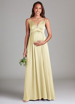 Azazie Emree Maternity Bridesmaid Dresses A-Line Stretch Satin Floor-Length Dress with Pockets image1