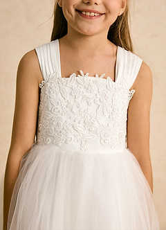 Azazie Dimple Abiti da Ragazza di Fiori Abito Principessa in Tulle Pizzo Avorio image7
