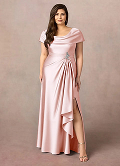 Azazie Branford Mother of the Bride Dresses Blushing Pink A-Line Pleated Stretch Satin Dress image9