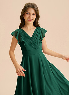 Azazie Anysa Junior Emerald A-Line Ruched Chiffon Dress image7