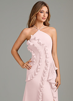 Azazie Yelena Bridesmaid Dresses Blushing Pink A-Line Ruched Chiffon Dress image7