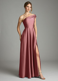 Azazie Melanie Suknie dla druhen Linia A Zza ramienia Satyna elastyczna Do ziemi Sukienka image5