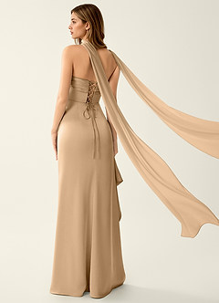 Esperanza Champagne Satin Sparkly Lace Up Back Prom Dress image2