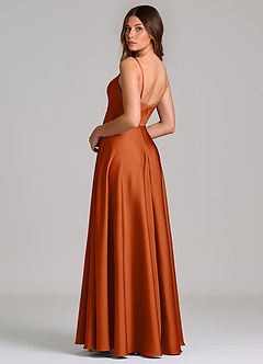 Azazie Amani Robes de demoiselle d'honneur Robe Trapèze en Satin extensible Plissée Orange Brûlée image2