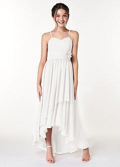 Azazie Catalina Junior White A-Line Ruched Chiffon Dress image4