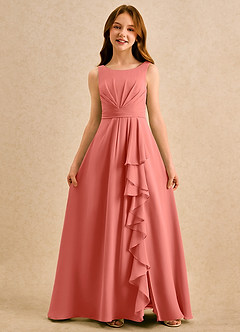 Azazie Chibi Girls Formal Abiti da Ragazza di Fiori Abito A-Line in Chiffon Plissettato Salmone Rosa image3