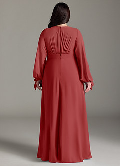 Azazie Matilda Bridesmaid Dresses Rust A-Line Long Sleeve Chiffon Dress image10