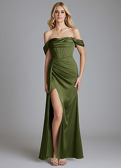Azazie Amyra Bridesmaid Dresses Olive Mermaid Off the Shoulder Stretch Satin Convertible Dress image9