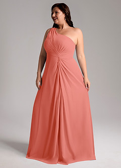 Azazie Brooke Bridesmaid Dresses Salmon Pink A-Line One Shoulder Chiffon Dress image12