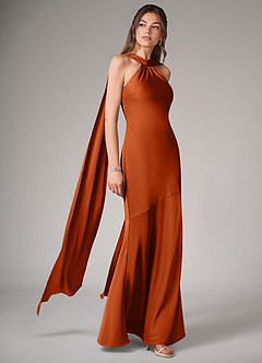 Azazie Kinsley Brautjungfernkleider Meerjungfrau-Linie Seitliche Cut-Outs Stretch-Satin Kleid Gebranntes Orange image3