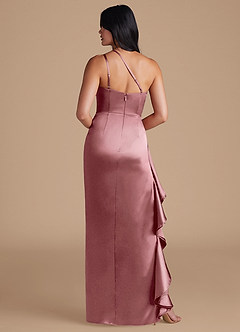 Azazie Latrice Bridesmaid Dresses Vintage Mauve Sheath One Shoulder Metallic Satin Dress image5