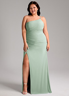 Azazie Eren Bridesmaid Dresses Agave Sheath One Shoulder Chiffon Dress image10