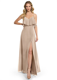 Azazie Jean Bridesmaid Dresses Taupe A-Line Chiffon Convertible Dress image1