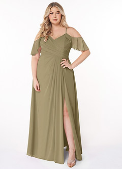 Azazie Dakota Brautjungfernkleider A-Linie V-Hals Gefaltet Chiffon Kleid Moosgrün image6