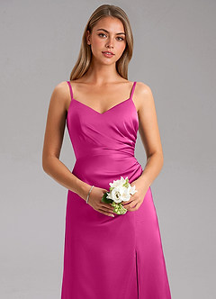Azazie Azuree Bridesmaid Dresses Fuchsia A-Line Pleated Stretch Satin Dress image14