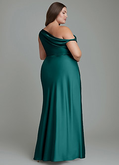 Azazie Emerson Bridesmaid Dresses Peacock Mermaid Off the Shoulder Stretch Satin Dress image9