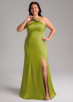 Azazie Rue Abiti da Damigella Abito Sirena in Raso Elasticizzato Plissettato Citronella image8