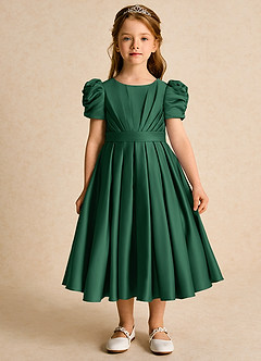 Azazie Miriam vestidos de niña de las flores Vestido de Verde Oscuro de Satin Mate de Princesa con Plisado image4