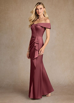 Azazie Laredo Moeder van de bruid jurken Zeemeermin Jurk van Stretch Satijn Off the Shoulder Merlot image5