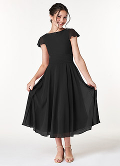 Azazie Payton Junior Black A-Line Bow Chiffon Dress image3