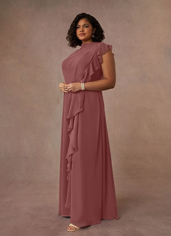 Azazie Narine Mère de la mariée Robes Robe Trapèze en Mousseline de soie Encolure haute plissée Rose Du Désert image14