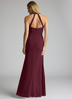 Azazie Galicia Bridesmaid Dresses Cabernet Mermaid Halter Pleated Stretch Chiffon Dress image4