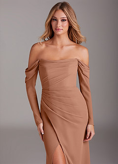 Azazie Hallie Bridesmaid Dresses Bronzer Mermaid Long Sleeve Chiffon Dress image5