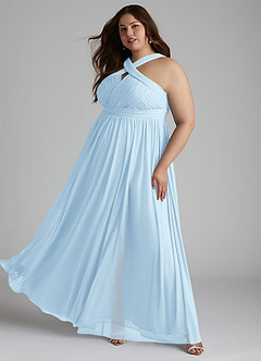 Azazie Hillian Bridesmaid Dresses Sky Blue A-Line Halter Pleated Mesh Dress image11