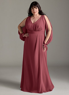 Azazie Matilda Bridesmaid Dresses Merlot A-Line Long Sleeve Chiffon Dress image9