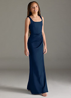 Azazie Mero Junior Dark Navy Mermaid Pleated Stretch Satin Dress image3