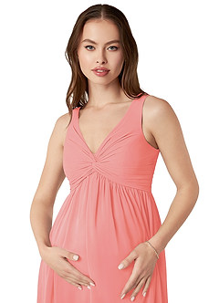 Azazie Yetta vestidos de dama de honor de maternidad Vestido de Corte En A Cuello en V fruncido Hasta el suelo Gasa image6