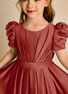 Azazie Miriam Flower Girl Dresses Terracotta Ball-Gown Pleated Matte Satin Dress image8