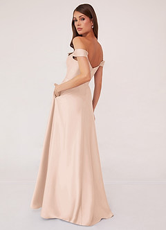 Barbie ♥ Azazie Bridesmaid Dresses Blushing Pink A-Line Off the Shoulder Stretch Satin Convertible Dress image2