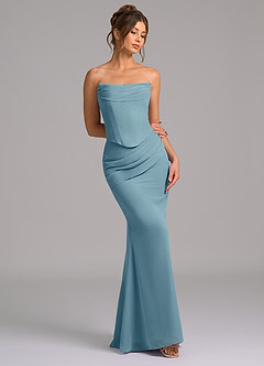 Azazie Sorrel Vestidos de damas de honor Vestido de Azul Malhumorado de Gasa de Corte Sirena con Corsé image7