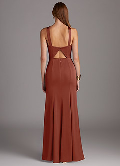 Azazie Elana Bridesmaid Dresses Auburn Sheath Side Slit Stretch Satin Dress image4