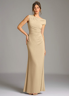Azazie Nazanin Bridesmaid Dresses Champagne Mermaid Off the Shoulder Premium Stretch Jersey Dress image5
